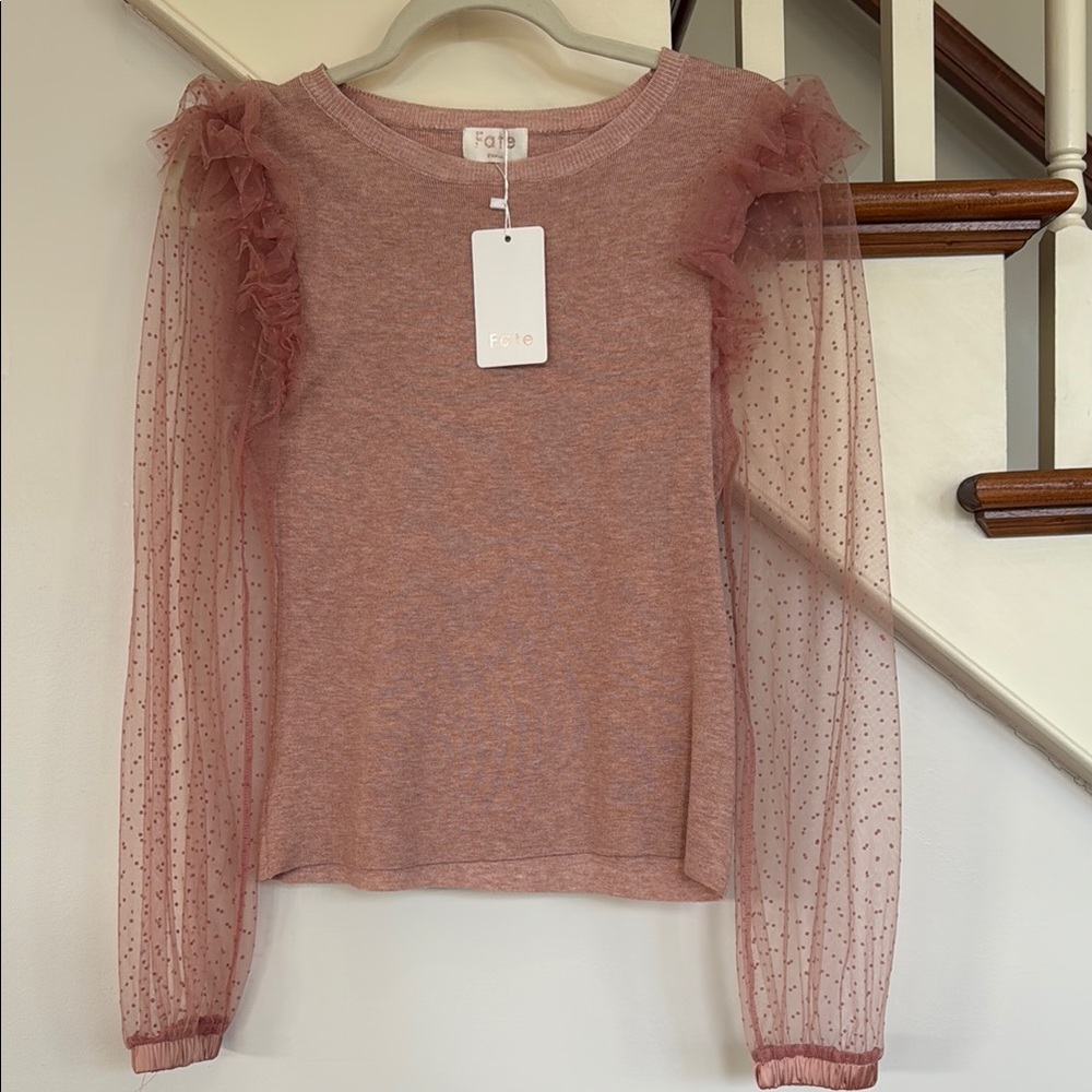 Forte Women's Pink Ruffle Sleeve Top